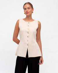Rose Front Split Vest Beige