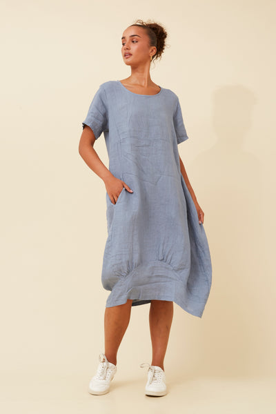 Mina Linen Dress Blue
