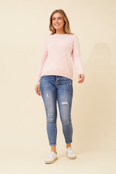 Maria Diamond Pattern Knit Pullover Pink