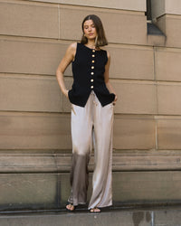 Rose Front Split Vest Black