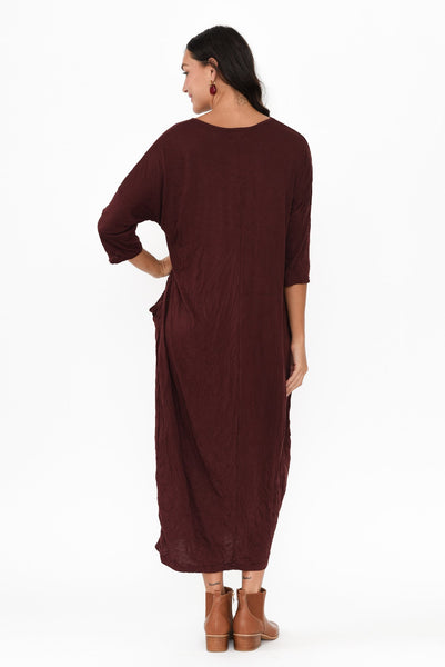Sally Crinkle Cotton Dress Burgundy