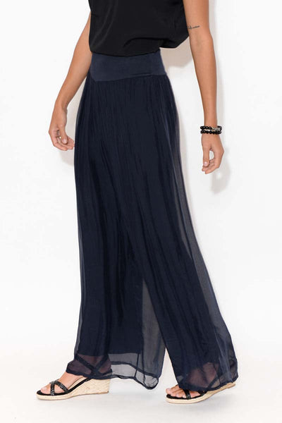 Pera Silk Pants Navy