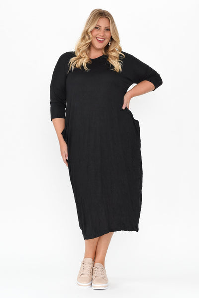 Sally Crinkle Cotton Dress Black