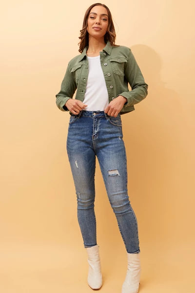 Sequin Wing Detail Denim Jacket Khaki