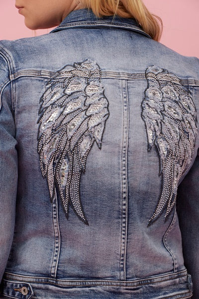 Sequin Wing Detail Denim Jacket
