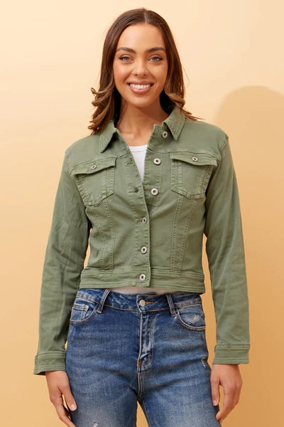 Sequin Wing Detail Denim Jacket Khaki