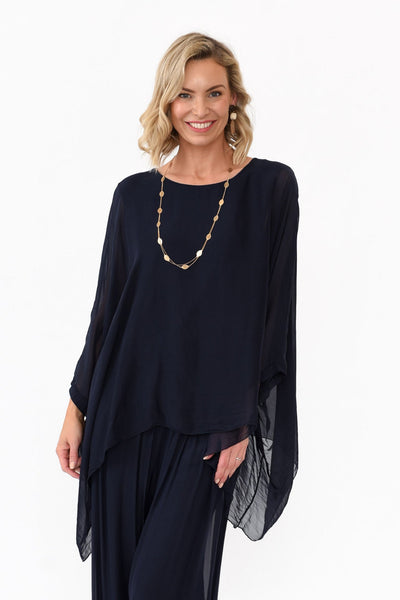 Juniper Silk Top Navy