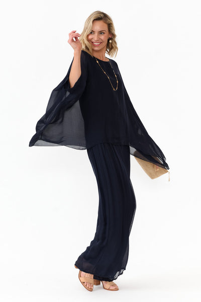 Juniper Silk Top Navy