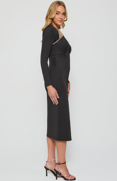 Madison Diamontie Trim Midi Dress Black