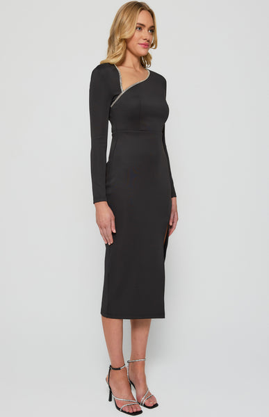 Madison Diamontie Trim Midi Dress Black