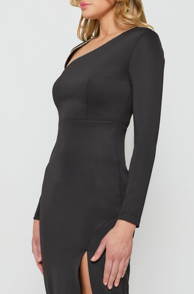 Madison Diamontie Trim Midi Dress Black