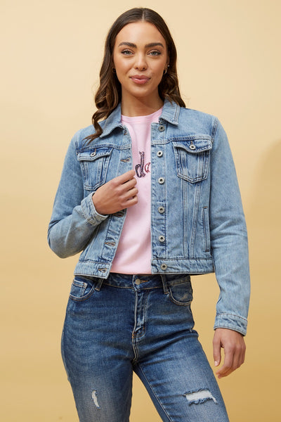 Sequin Evil Eye Detail Denim Jacket