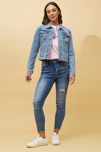 Sequin Evil Eye Detail Denim Jacket